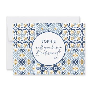 Amalfi Tile Blue Yellow Bridesmaid Proposal Invitations