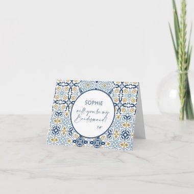 Amalfi Tile Blue Yellow Will You Be My Bridesmaid Note Invitations