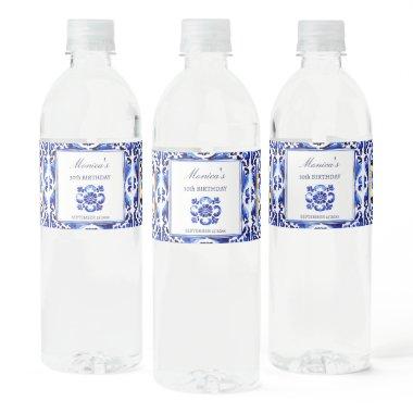 Amalfi Vietri Italian blue tiles birthday Water Bottle Label