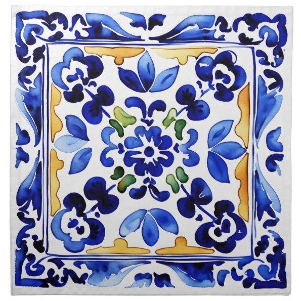 Amalfi Vietri Italian blue tiles Mediterranean Cloth Napkin