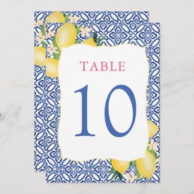 Amalfi Watercolor Lemon Blue Tile Table Number