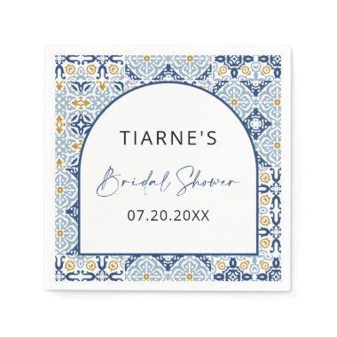 Amalfi Yellow Blue Tile Custom Bridal Shower Napkins