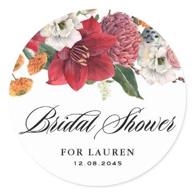 Amaryllis and Chrysanthemums Floral  Classic Round Sticker