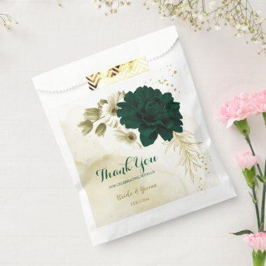 Amazing emerald green ivory gold flowers wedding favor bag