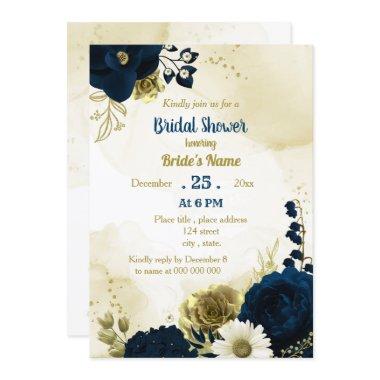 Amazing navy blue ivory flowers gold