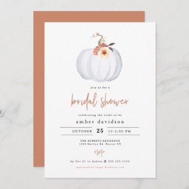 AMBER Modern Rustic White Pumpkin Bridal Shower Invitations