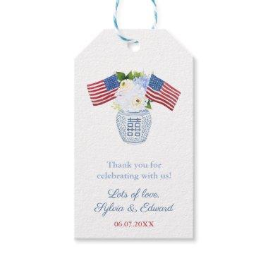 American Flag In Floral Ginger Jar Vase Wedding Gift Tags