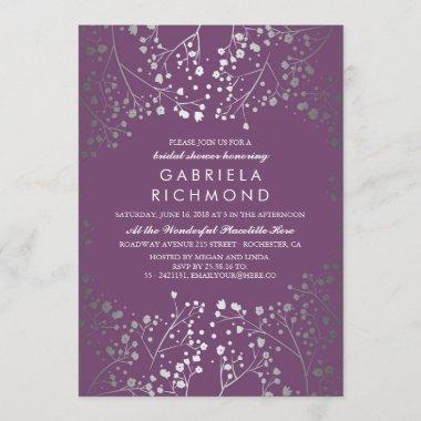 Amethyst and Silver Baby's Breath Bridal Shower Invitations