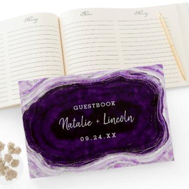 Amethyst Purple & Silver Geode Agate Slice Wedding Guest Book