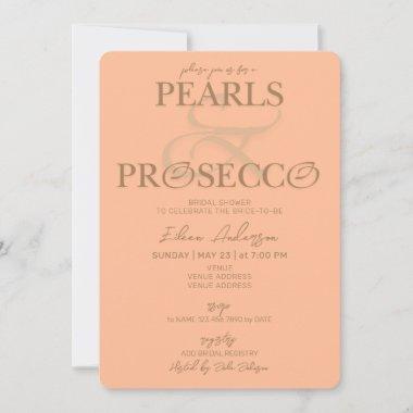 Ampersand Peach Fuzz Pearls Prosecco Bridal Shower Invitations