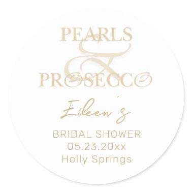 Ampersand White Pearls & Prosecco Bridal Shower Classic Round Sticker