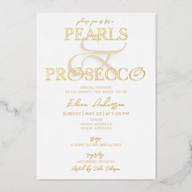 Ampersand White Pearls & Prosecco Bridal Shower Foil Invitations