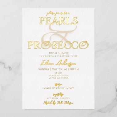 Ampersand White Pearls & Prosecco Bridal Shower Foil Invitations