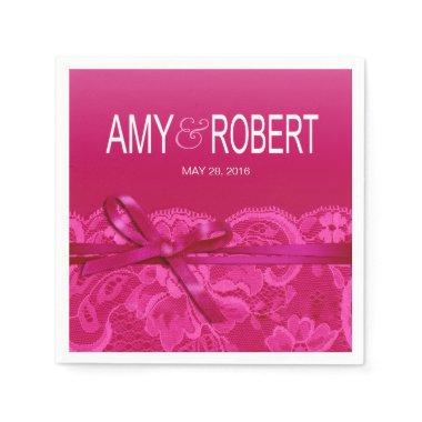 Amy Bows Ribbon & Lace Wedding fuschia Napkins