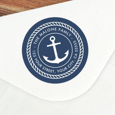 Anchor and rope border nautical return address classic round sticker