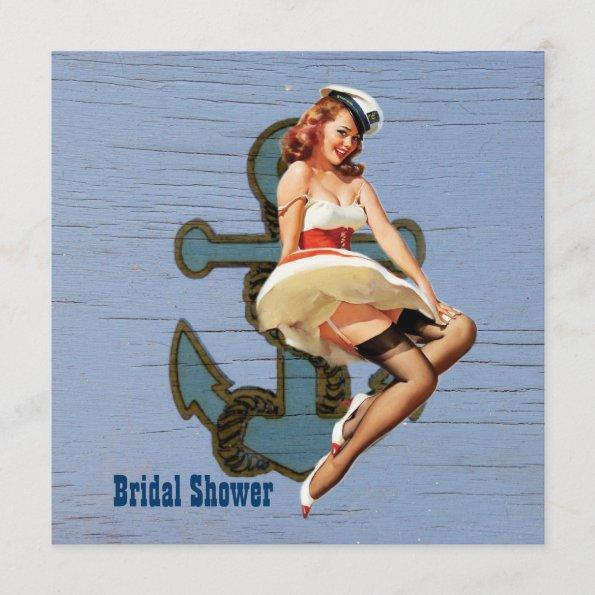 anchor retro pin up girl sailor bridal shower Invitations