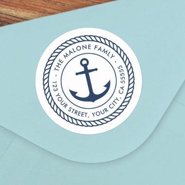 Anchor rope border nautical white return address classic round sticker