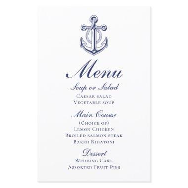 Anchor Sailor Navy Blue Nautical Wedding Menu
