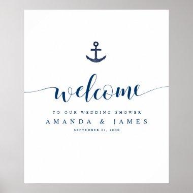 Anchor Simple Blue Nautical Couples Shower Welcome Poster