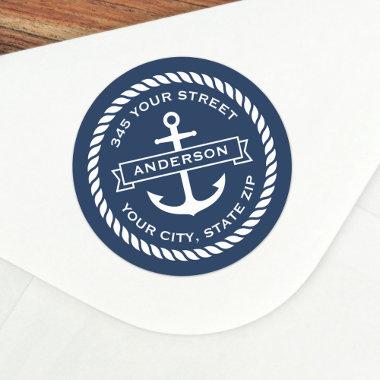 Anchor with banner and rope border return address classic round sticker
