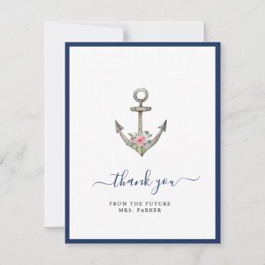 Anchor with Flower Bridal shower Flat Thank You Invitations