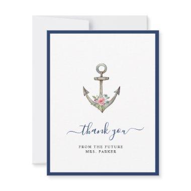 Anchor with Flower Bridal shower Flat Thank You Invitations