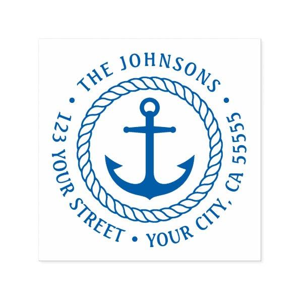 Anchor with rope border return address self-inking stamp