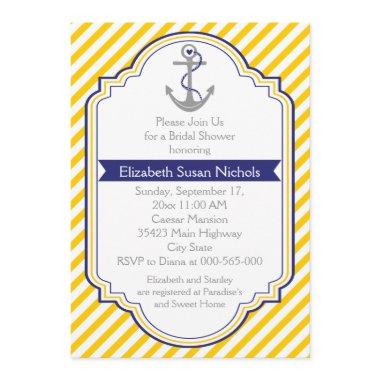 Anchor yellow white nautical wedding bridal shower Invitations