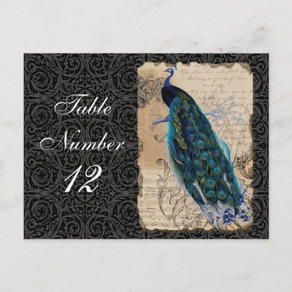Ancient Peacock Reception Table Number Cards Black