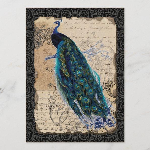 Ancient Peacock Save the Date Invitations - Black