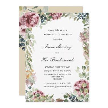 Anemone Blush Pink Botanical BRIDESMAIDS LUNCHEON Invitations