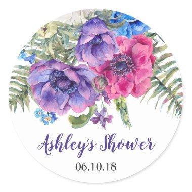 Anemone Flower Floral Bridal Shower Classic Round Sticker