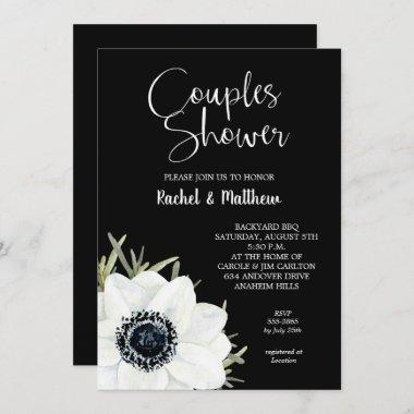 Anemones Black and White Bridal Shower Invitations