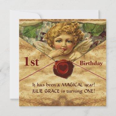 ANGEL HEART WAX SEAL PARCHMENT First Birthday Invitations