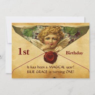 ANGEL HEART WAX SEAL PARCHMENT First Birthday Invitations