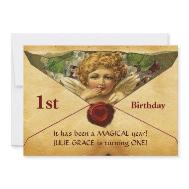 ANGEL HEART WAX SEAL PARCHMENT First Birthday Invitations