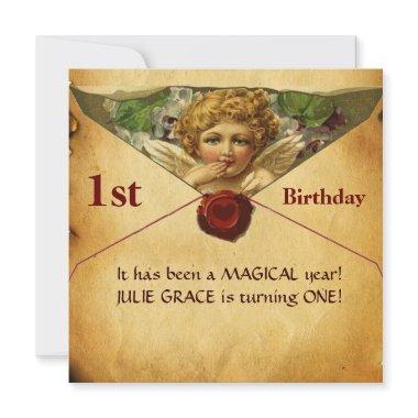 ANGEL HEART WAX SEAL PARCHMENT First Birthday Invitations