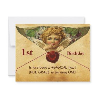 ANGEL HEART WAX SEAL PARCHMENT First Birthday Invitations