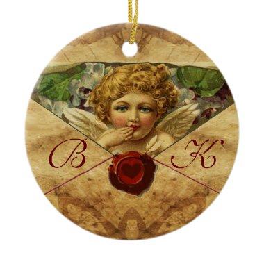 ANGEL HEART WAX SEAL PARCHMENT Monogram Ceramic Ornament