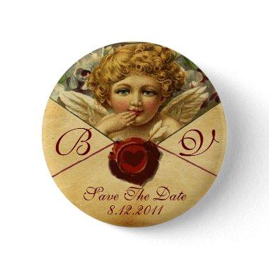 ANGEL HEART WAX SEAL PARCHMENT Save the Date Pinback Button