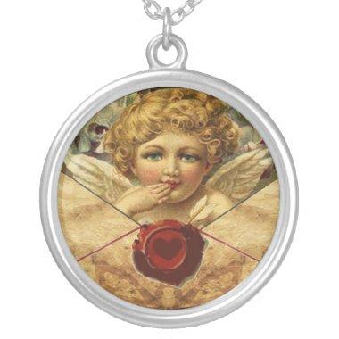 ANGEL HEART WAX SEAL PARCHMENT SILVER PLATED NECKLACE