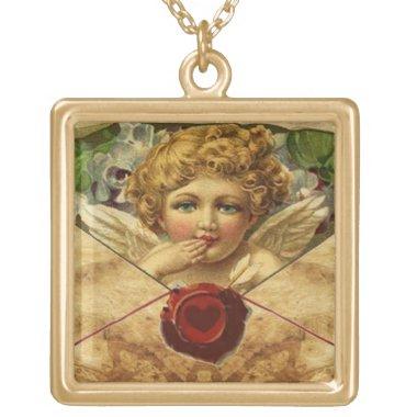 ANGEL HEART WAX SEAL PARCHMENT Valentine's Day Gold Plated Necklace