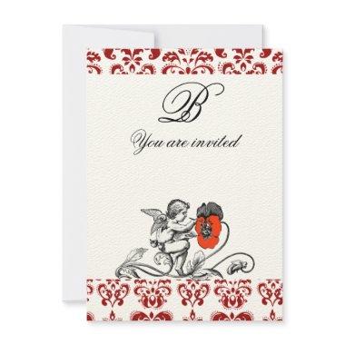 ANGEL PAINTING A RED FLOWER DAMASK MONOGRAM felt
