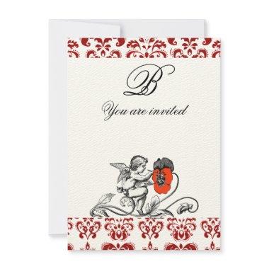 ANGEL PAINTING A RED FLOWER DAMASK MONOGRAM felt Invitations