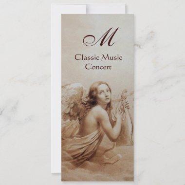 ANGEL PLAYING LYRA OVER THE CLOUDS, Monogram Gold Invitations