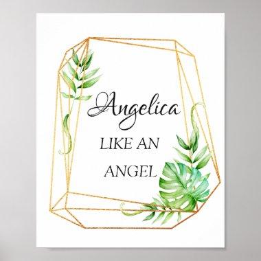 Angelica Name Meaning Floral Geometric Frame Poster