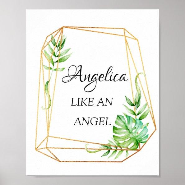 Angelica Name Meaning Floral Geometric Frame Poster