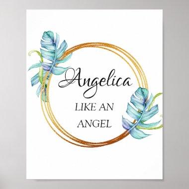 Angelica Name Meaning Floral Golden Frame Poster
