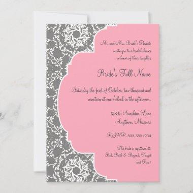 AnnaLiese Damask - Pink and Grey Bridal Shower Invitations