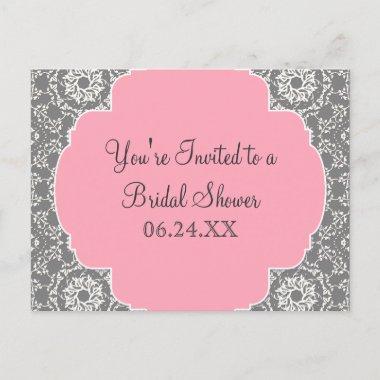 AnnaLiese Damask - Pink and Grey Bridal Shower Invitation PostInvitations
